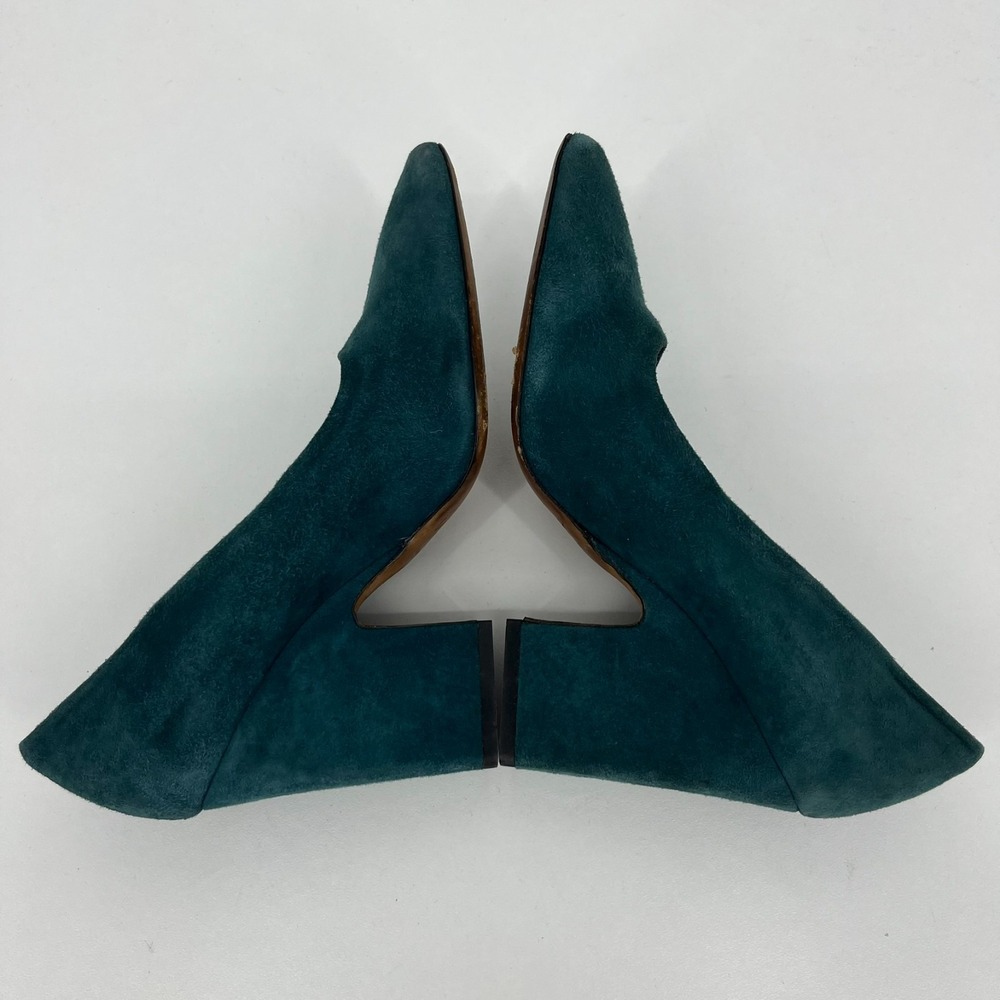 Vince Teal Green Suede Block Heel Pumps - Picture 5 of 9